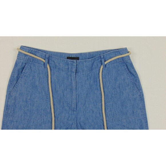 Talbots Capri Pants Womens 10P Blue Nautical Linen Comfort Wide Leg Rope Belt 10 - Picture 2 of 9
